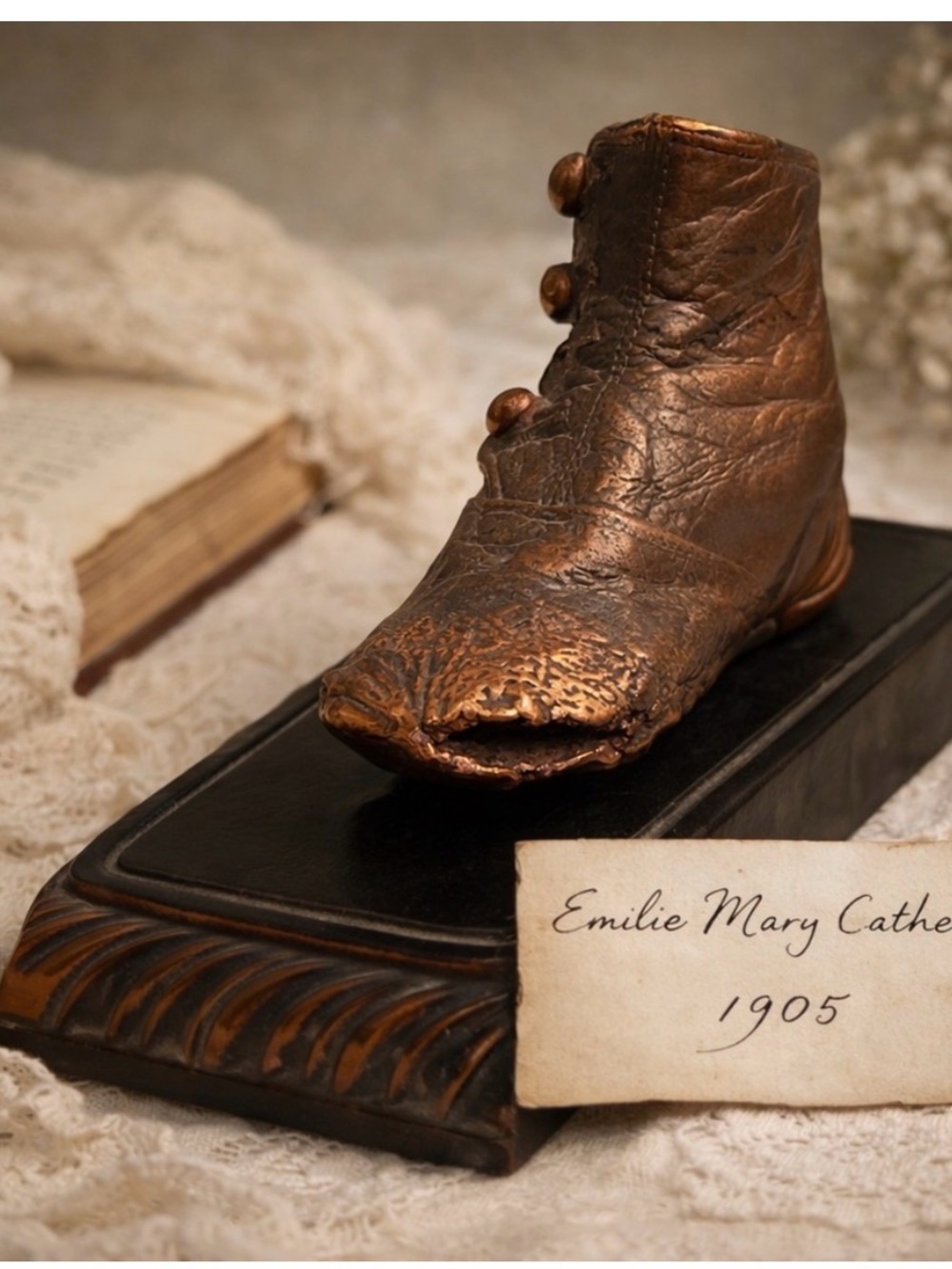 Antique 1905 Bronzed Baby Shoe | Victorian Button Boot Keepsake Decor